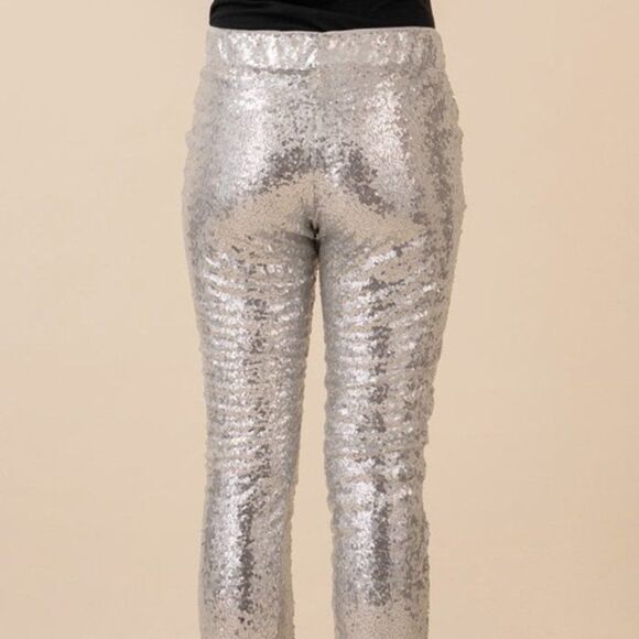 SILVER HOLIDAY SEQUIN PANTS - Picture 4 of 8
